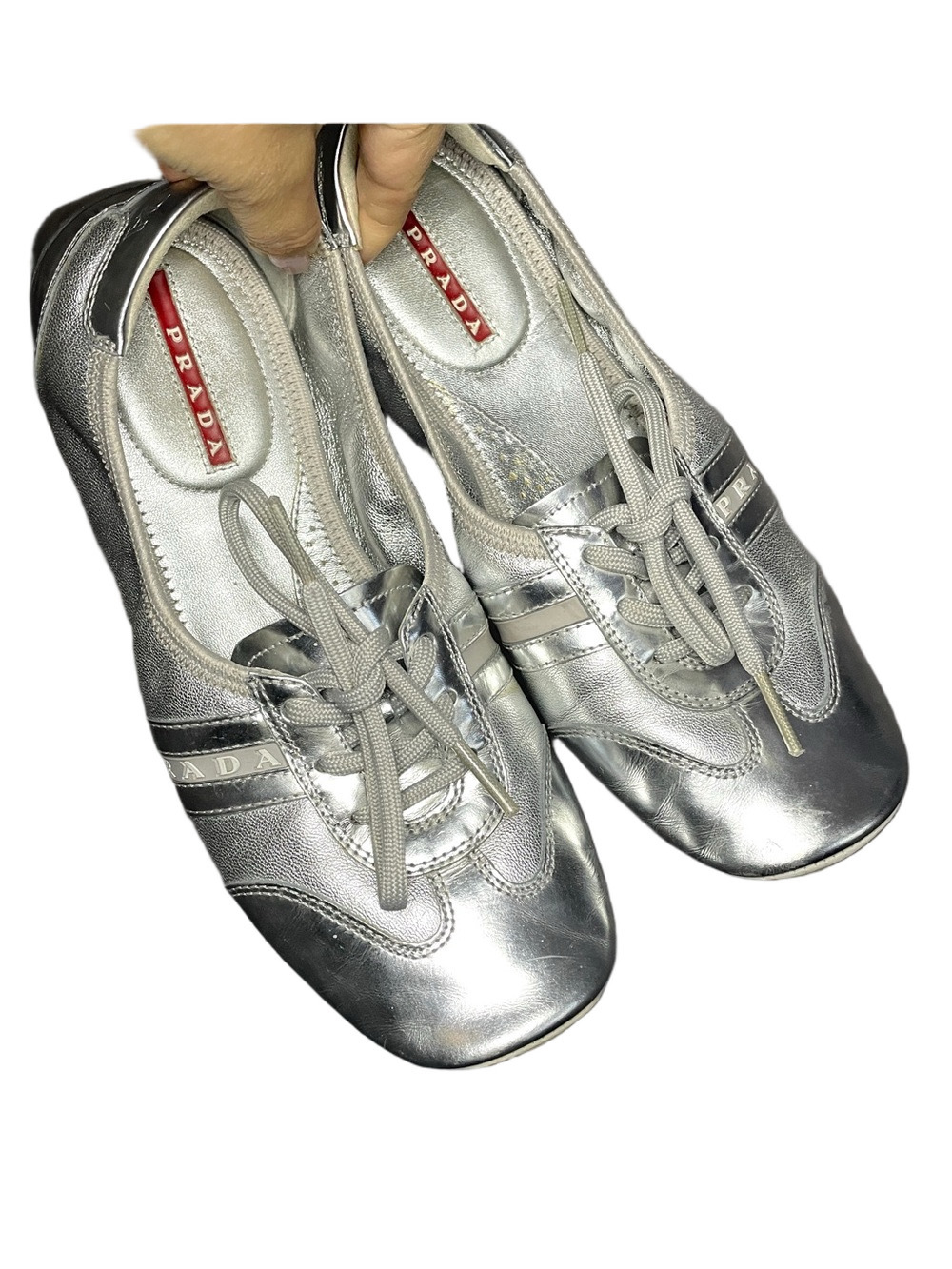 Vintage Prada Silver Leather Ballet Sneaker Sneakerina Flats - 36EU / 5.5 / 6